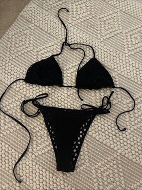 aerie Black Crochet Tie-Side Bikini Set